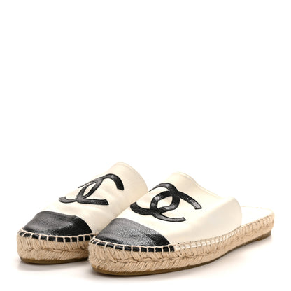Chanel Iridescent Goatskin CC Espadrille Mules 39 Ivory Black 4 of 10
