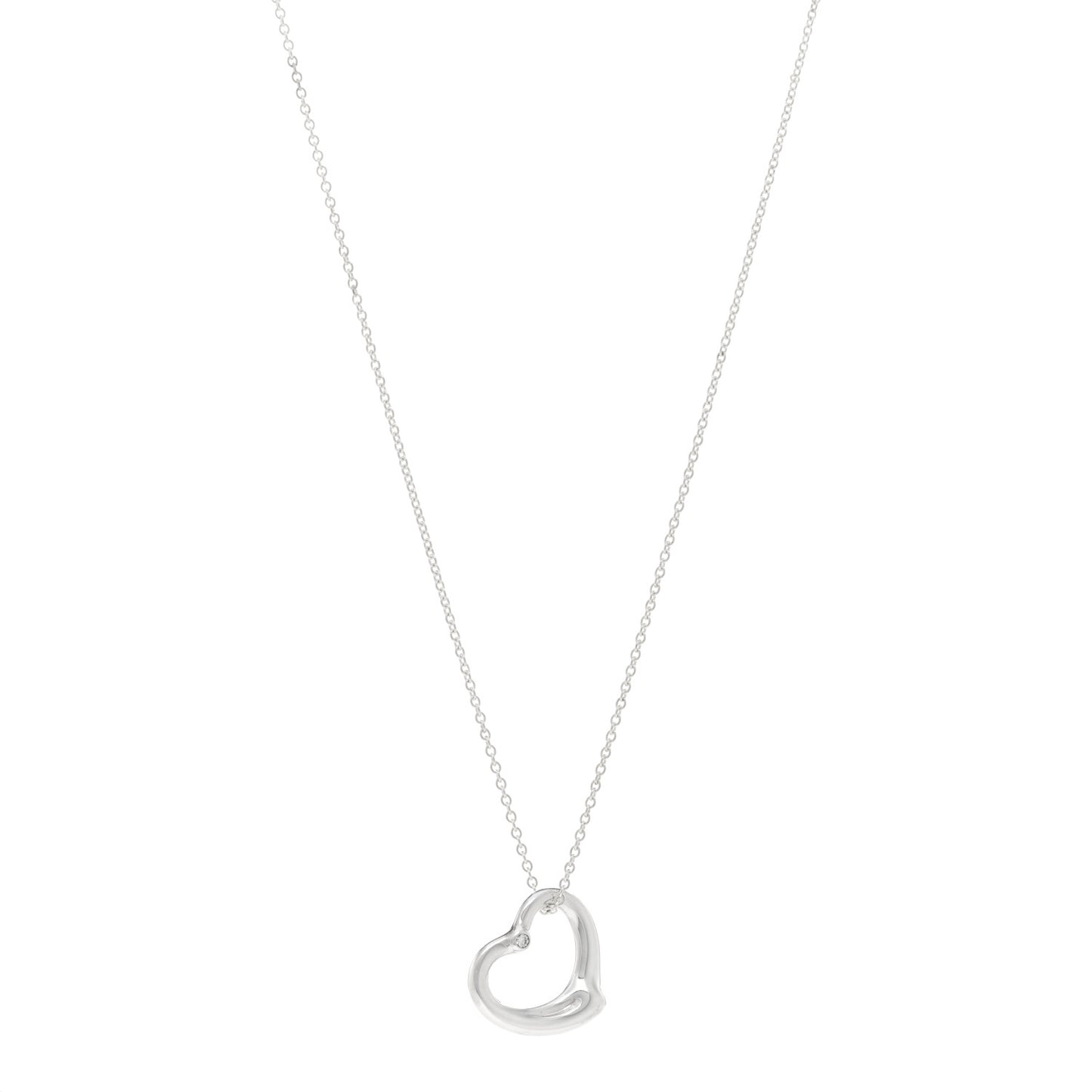 Sterling Silver Diamond 22mm Elsa Peretti Open Heart Pendant Necklace