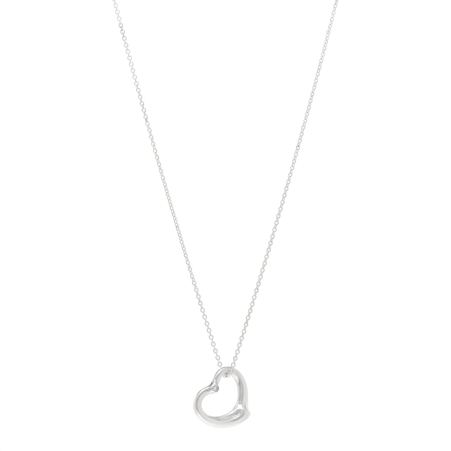 Tiffany Sterling Silver Diamond 22mm Elsa Peretti Open Heart Pendant Necklace 1 of 5