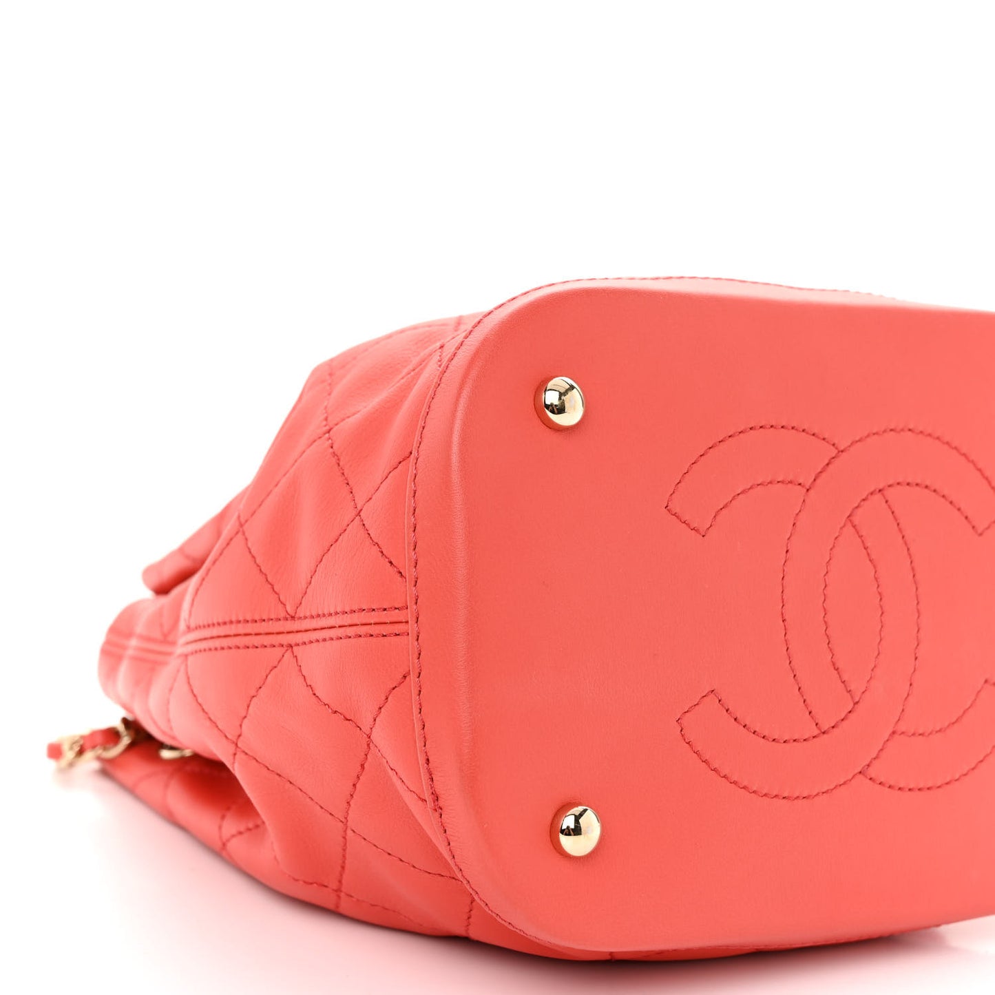 Calfskin Stitched Chain Bucket Bag Coral