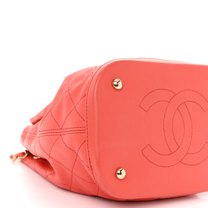Chanel Calfskin Stitched Chain Bucket Bag Coral 9 of 10