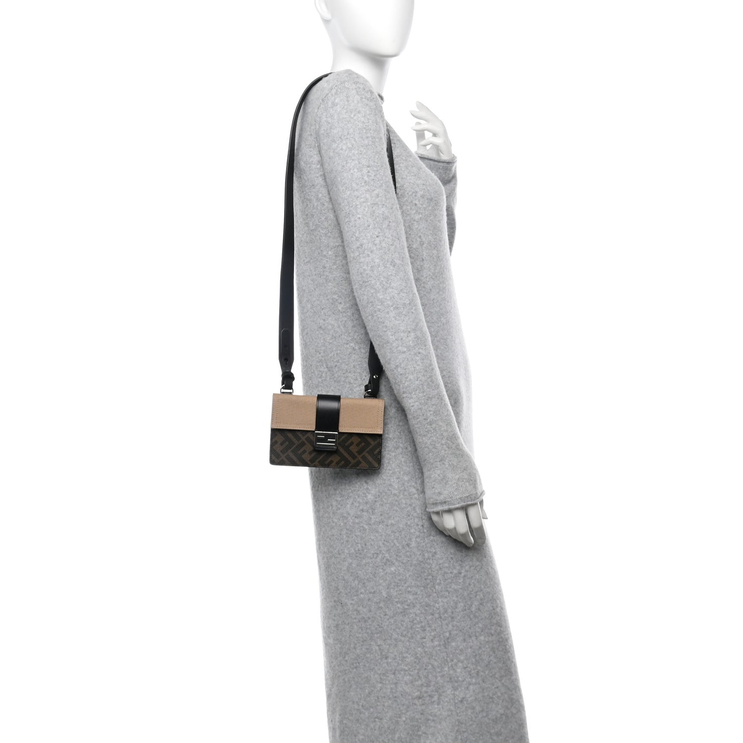 Glazed Fabric Cotton Vitello King Aura FF 1974 Baguette Belt Pouch Tobacco Moro Sand Black
