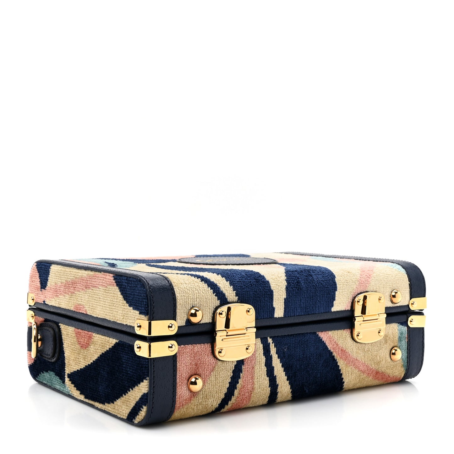 Chenille Textured Dollar Calfskin Print Savoy Top Handle Beauty Case Blue Multicolor