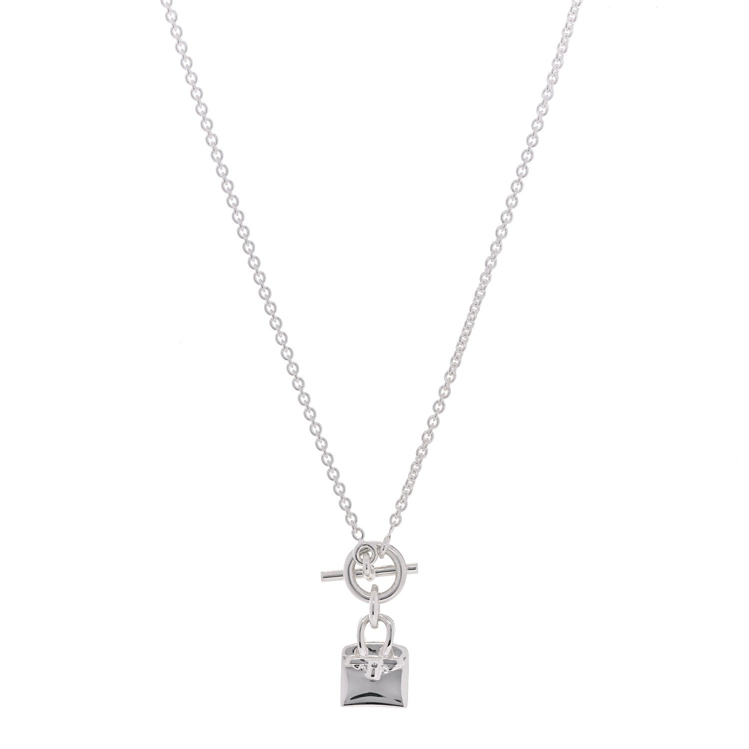 Hermes Sterling Silver Birkin Amulette Pendant Necklace 1 of 5