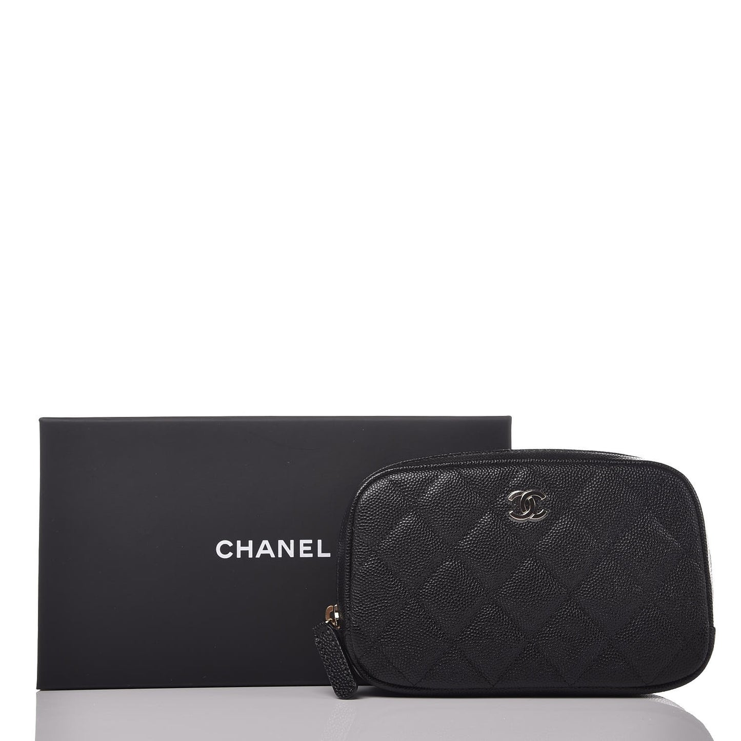 Caviar Quilted Small Curvy Pouch Cosmetic Case Black