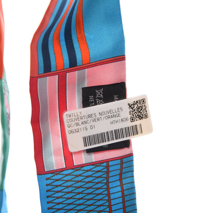 Hermes Silk Couvertures Nouvelles Twilly Blanc Vert Orange 6 of 6