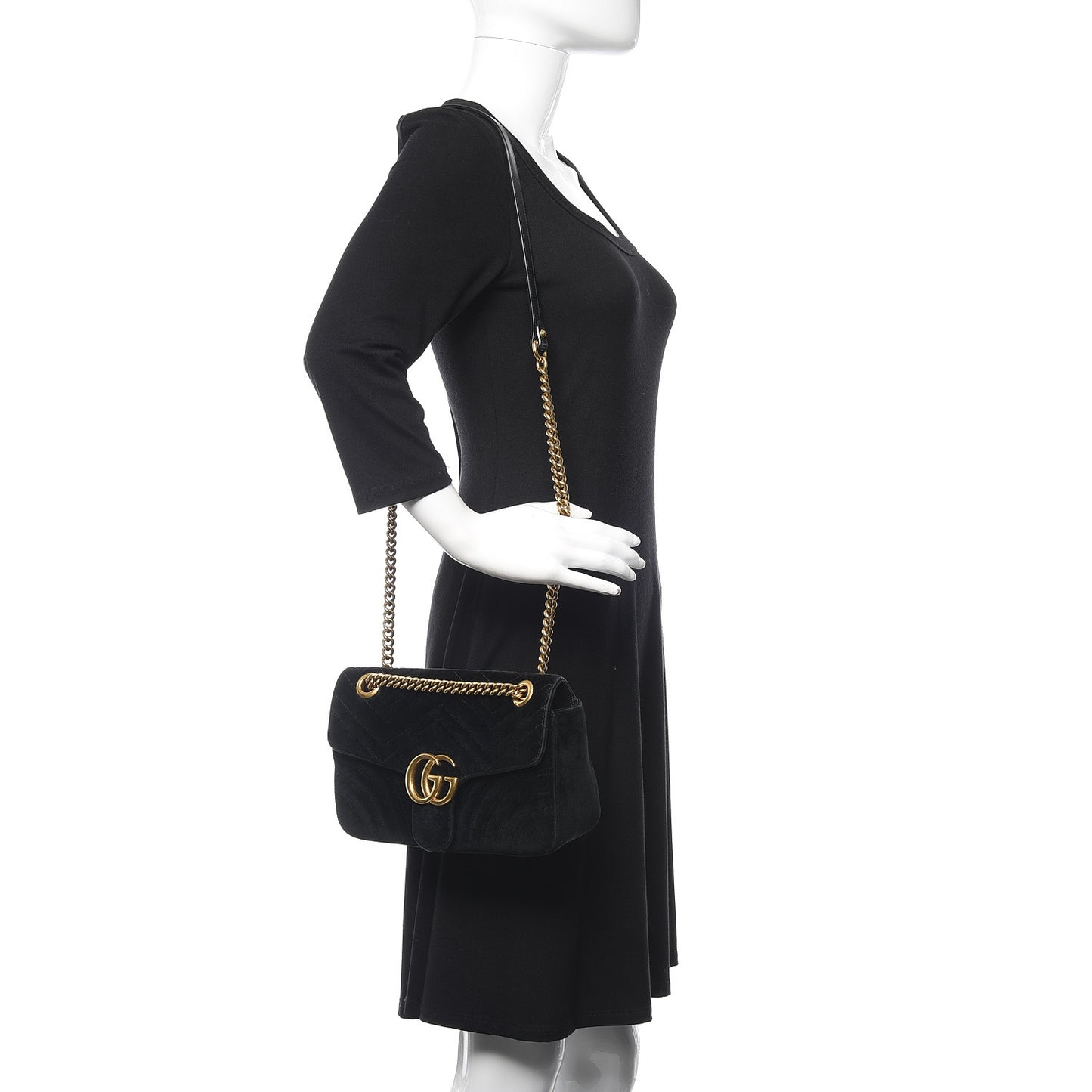 Velvet Matelasse Small GG Marmont Shoulder Bag Black
