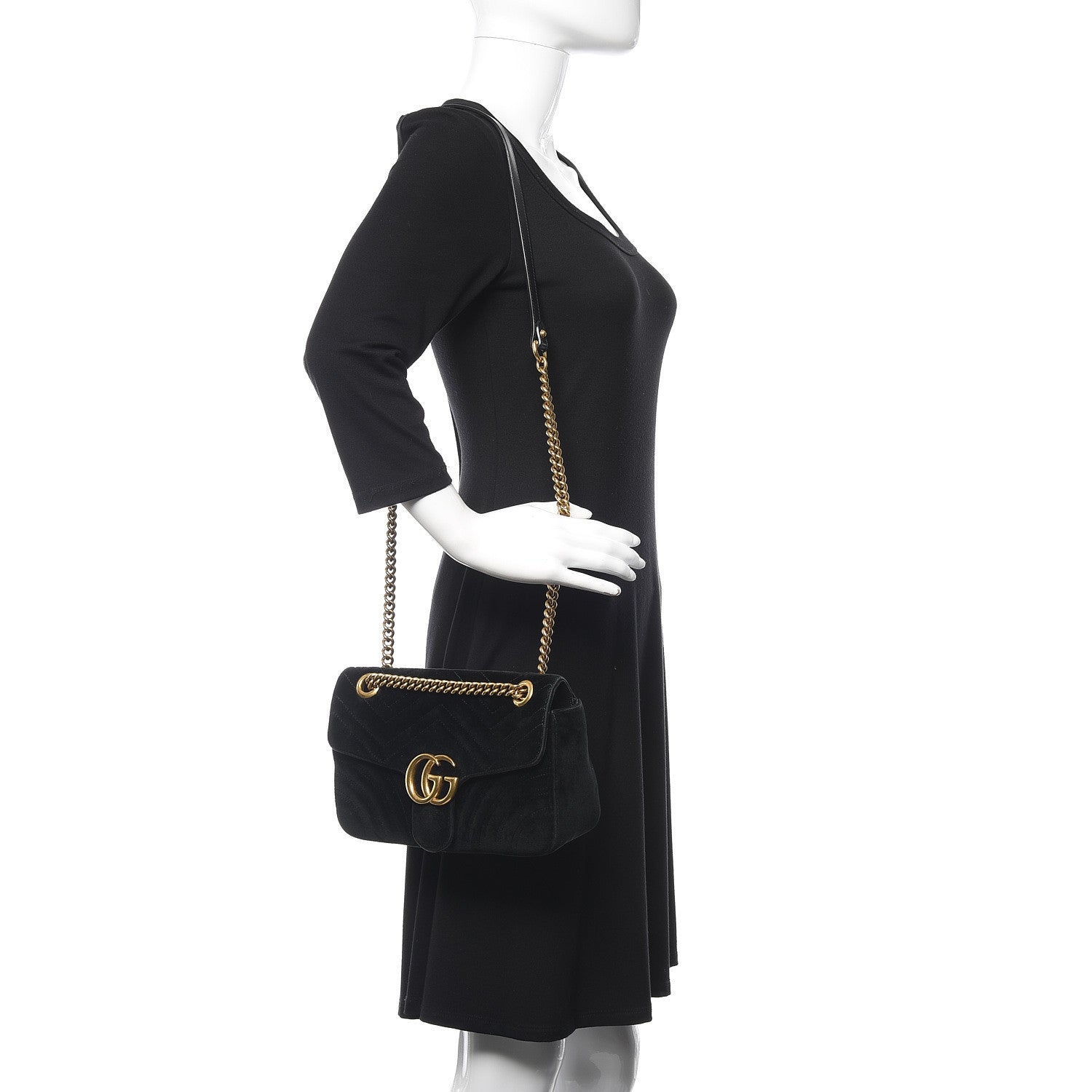 Gucci Velvet Matelasse Small GG Marmont Shoulder Bag Black 2 of 15