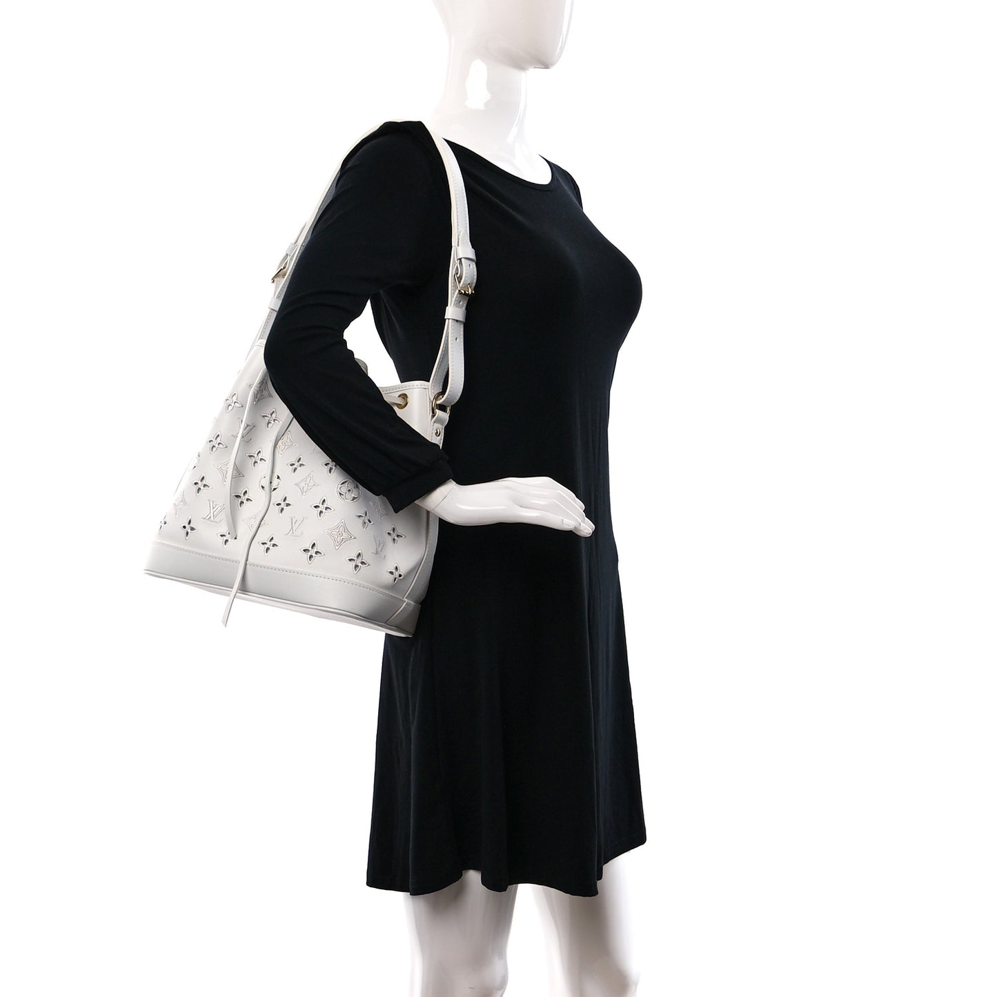 Calfskin Monogram Cutout Petit Noe White