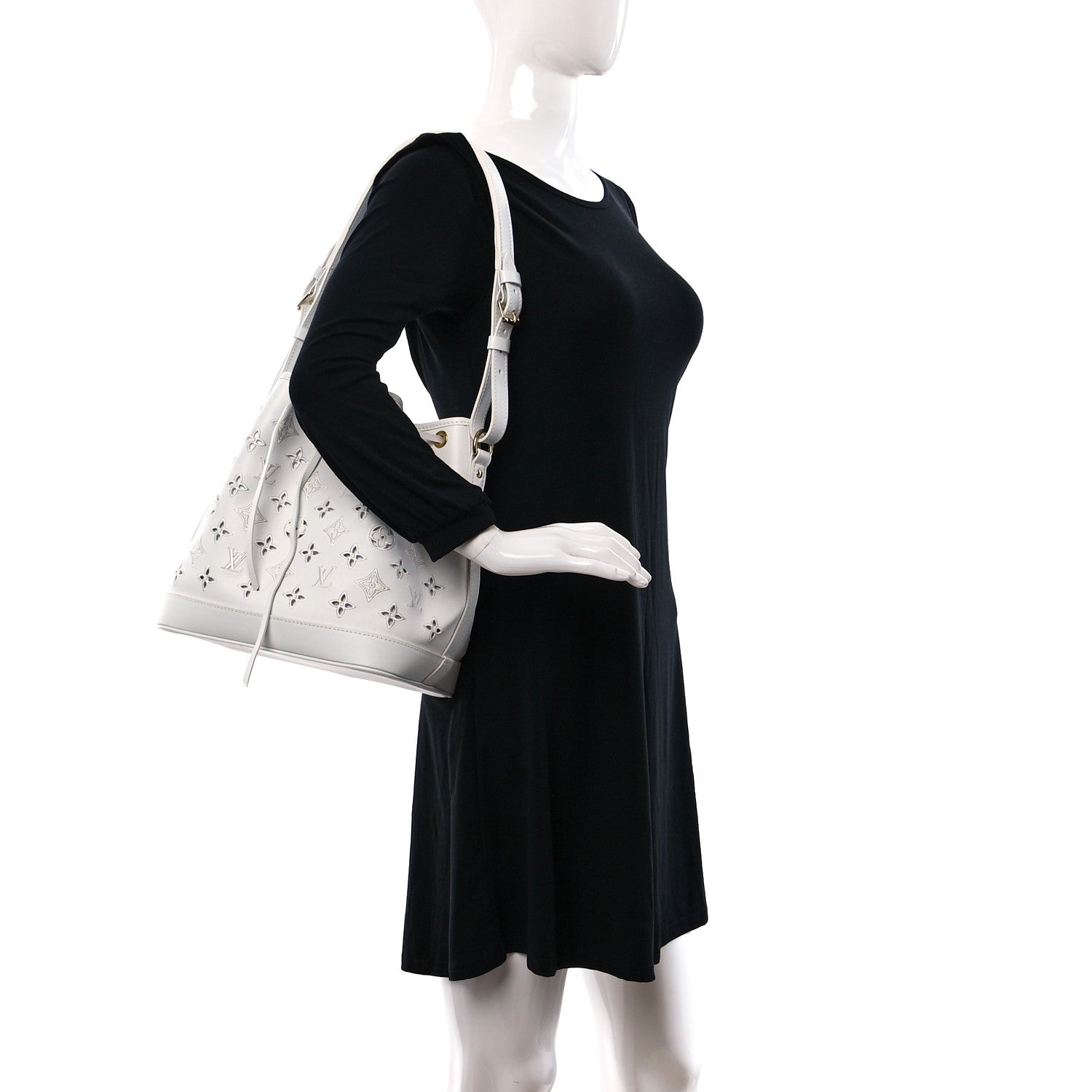 Louis Vuitton Calfskin Monogram Cutout Petit Noe White 2 of 10