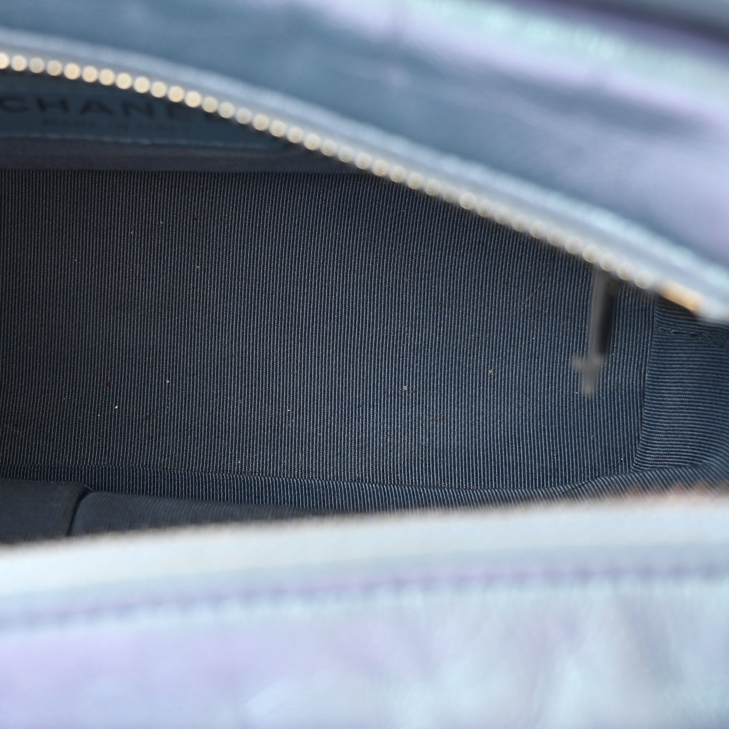 Iridescent Aged Calfskin Quilted Small Gabrielle Hobo Blue