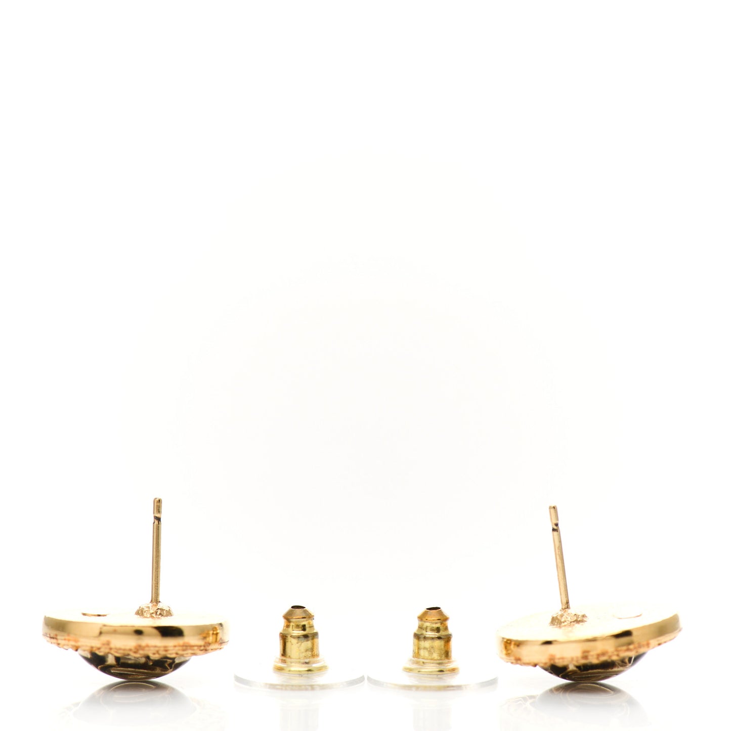 Resin CC Chain Round Earrings Gold Black