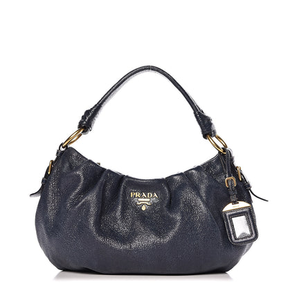 Prada Metallic Vitello Daino Hobo Dark Blue 1 of 12