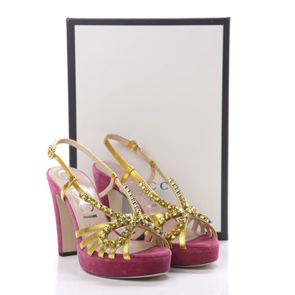 Gucci Velvet Nappa Crystal Zephyra Slingback Platform High Heel Sandals 38.5 Pink Gold 9 of 9