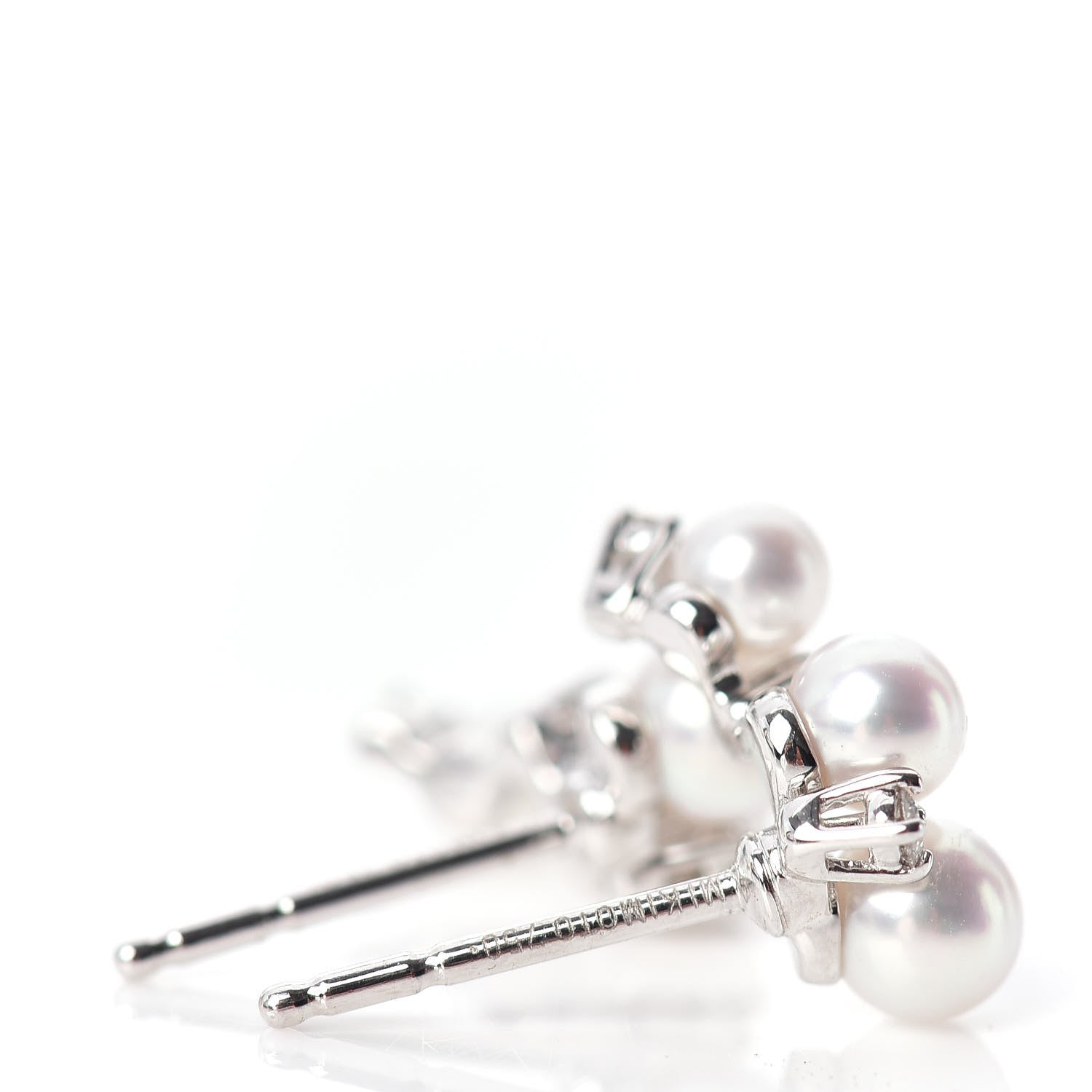Mikimoto 18K White Gold Diamond Akoya Pearl Cluster Earrings 3 of 4