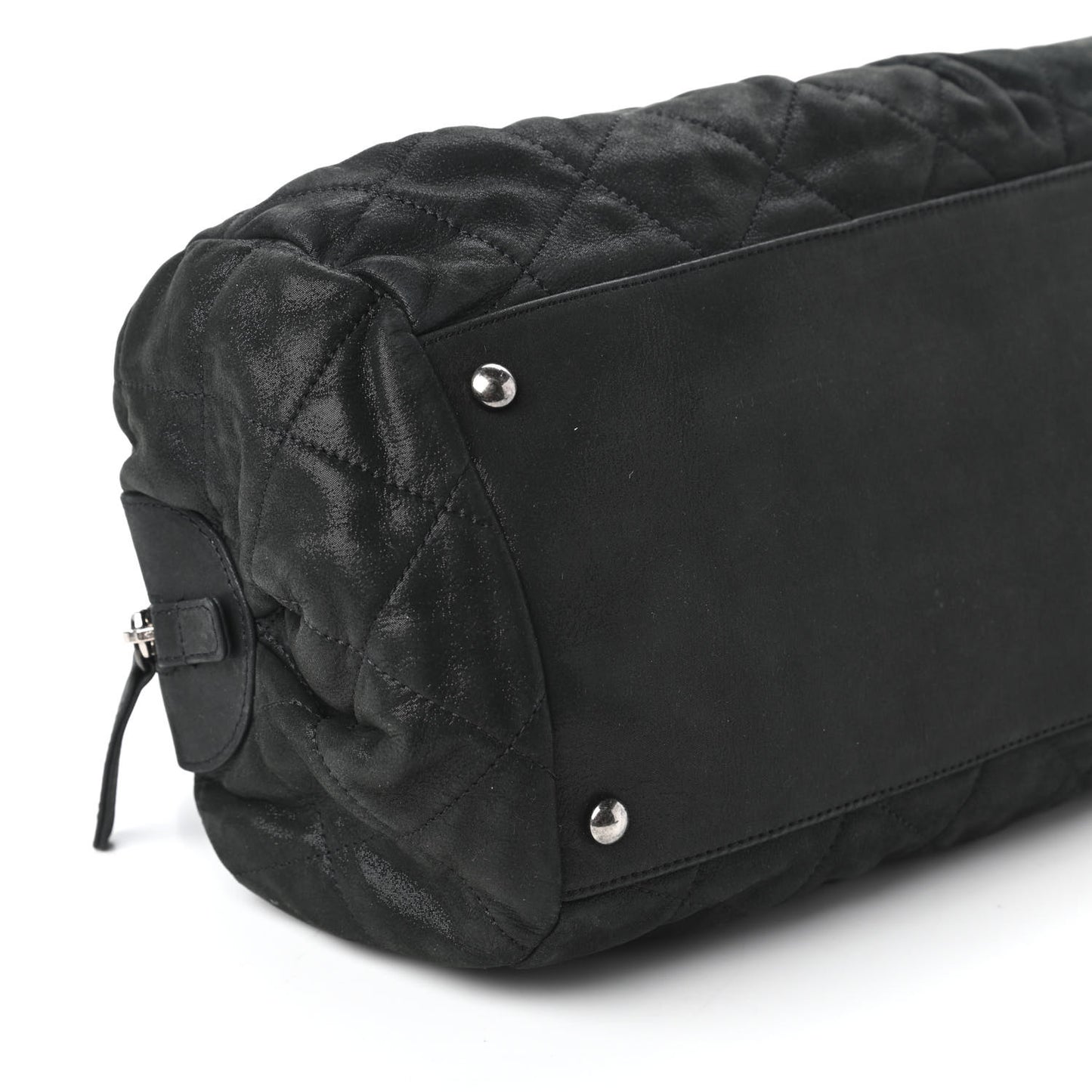 Iridescent Calfskin Chic Quilt Bowling Bag Black