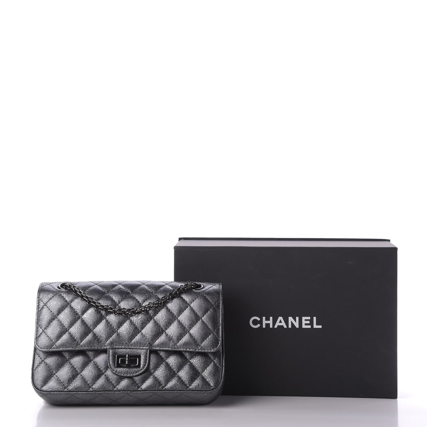 Metallic Aged Calfskin Quilted 2.55 Reissue 225 Flap Charcoal