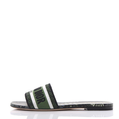 Christian Dior Canvas Embroidered Animals Dway Mules Slide Sandals 37 Green 1 of 9