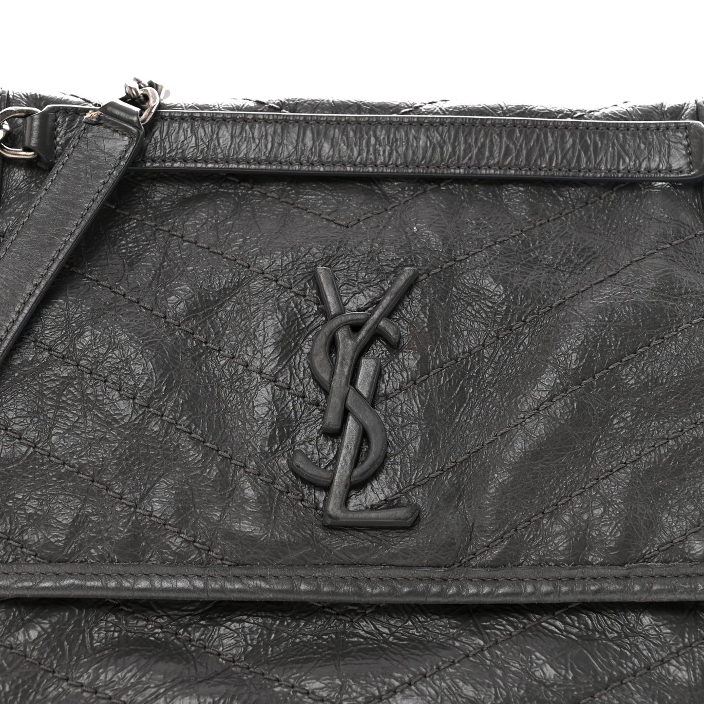 Crinkled Calfskin Matelasse Monogram Medium Niki Chain Satchel Fog