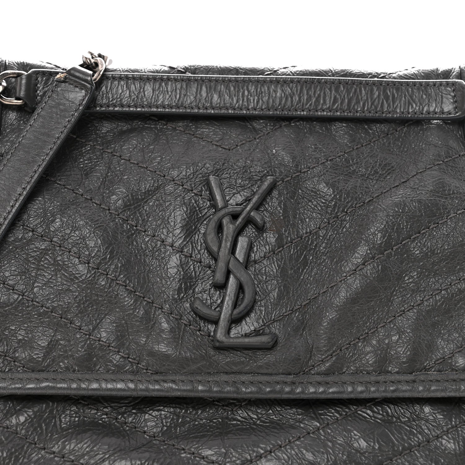 Saint Laurent Crinkled Calfskin Matelasse Monogram Medium Niki Chain Satchel Fog 8 of 12