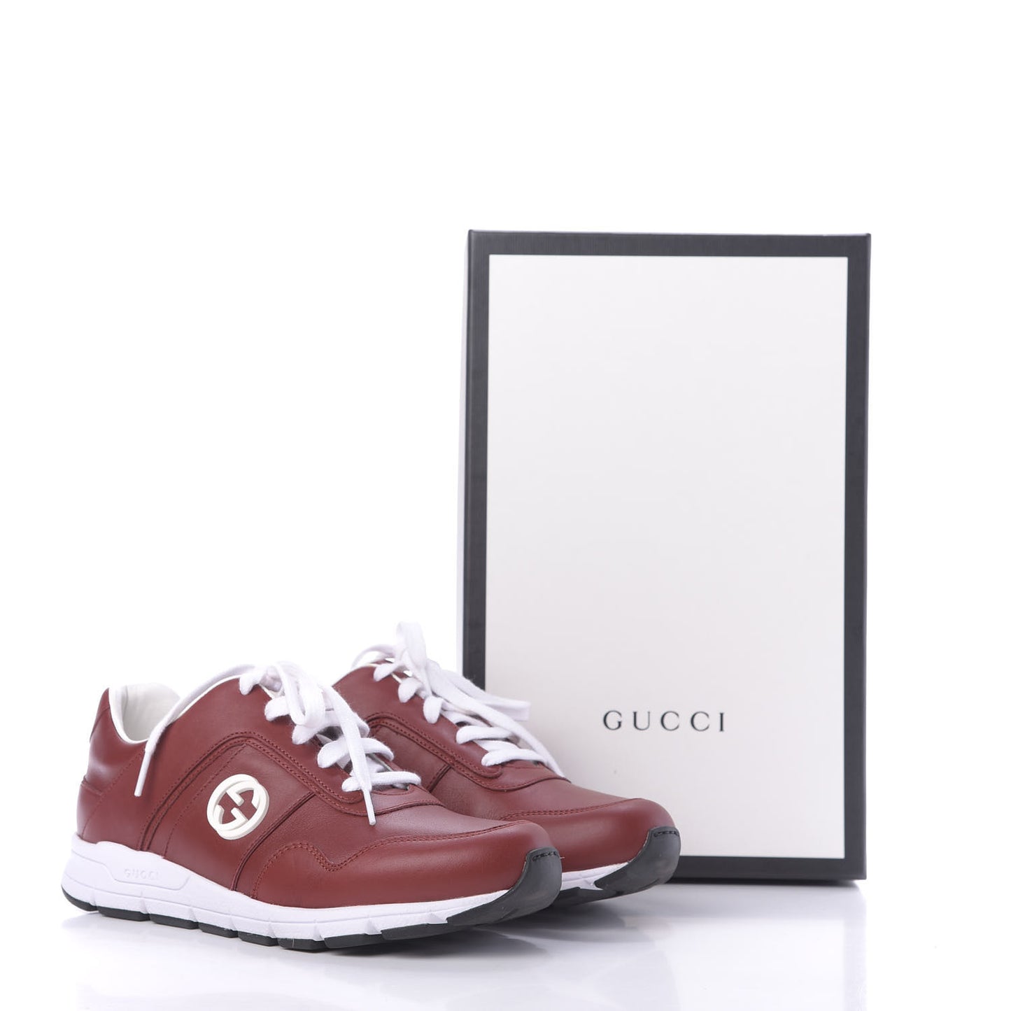 Calfskin Womens Interlocking G Sneakers 38 Red