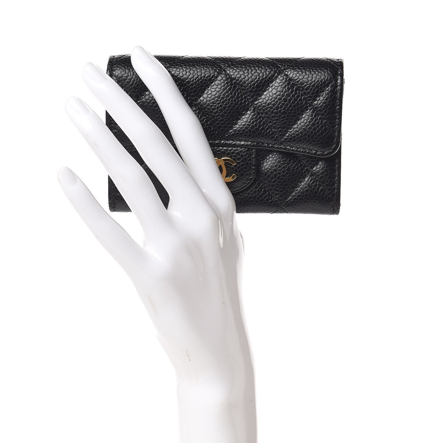 Caviar Quilted Flap Card Holder Black