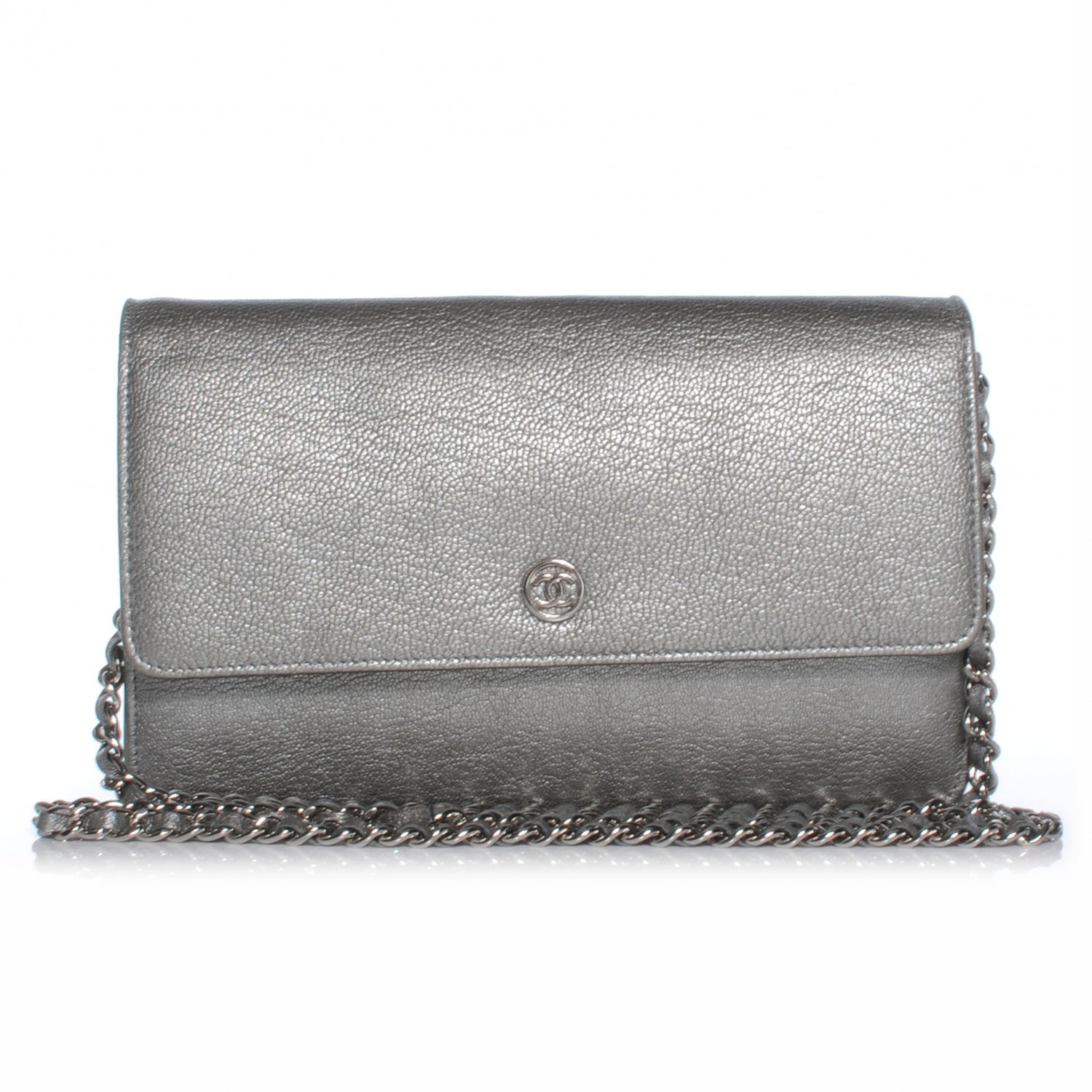 Chanel Goatskin Wallet On Chain WOC Silver 1 of 8