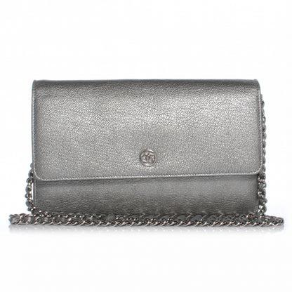 Chanel Goatskin Wallet On Chain WOC Silver 1 of 8