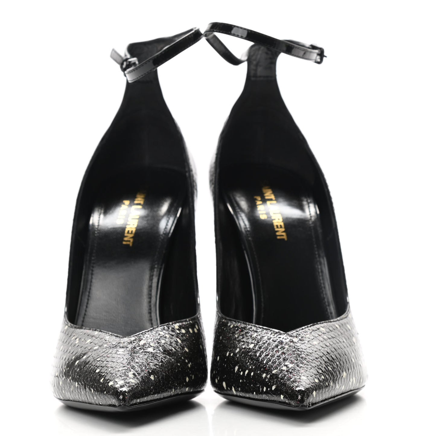 Vernis Snakeskin Embossed Calfskin Zoe 105 Star Pumps 39.5 Black White Multicolor