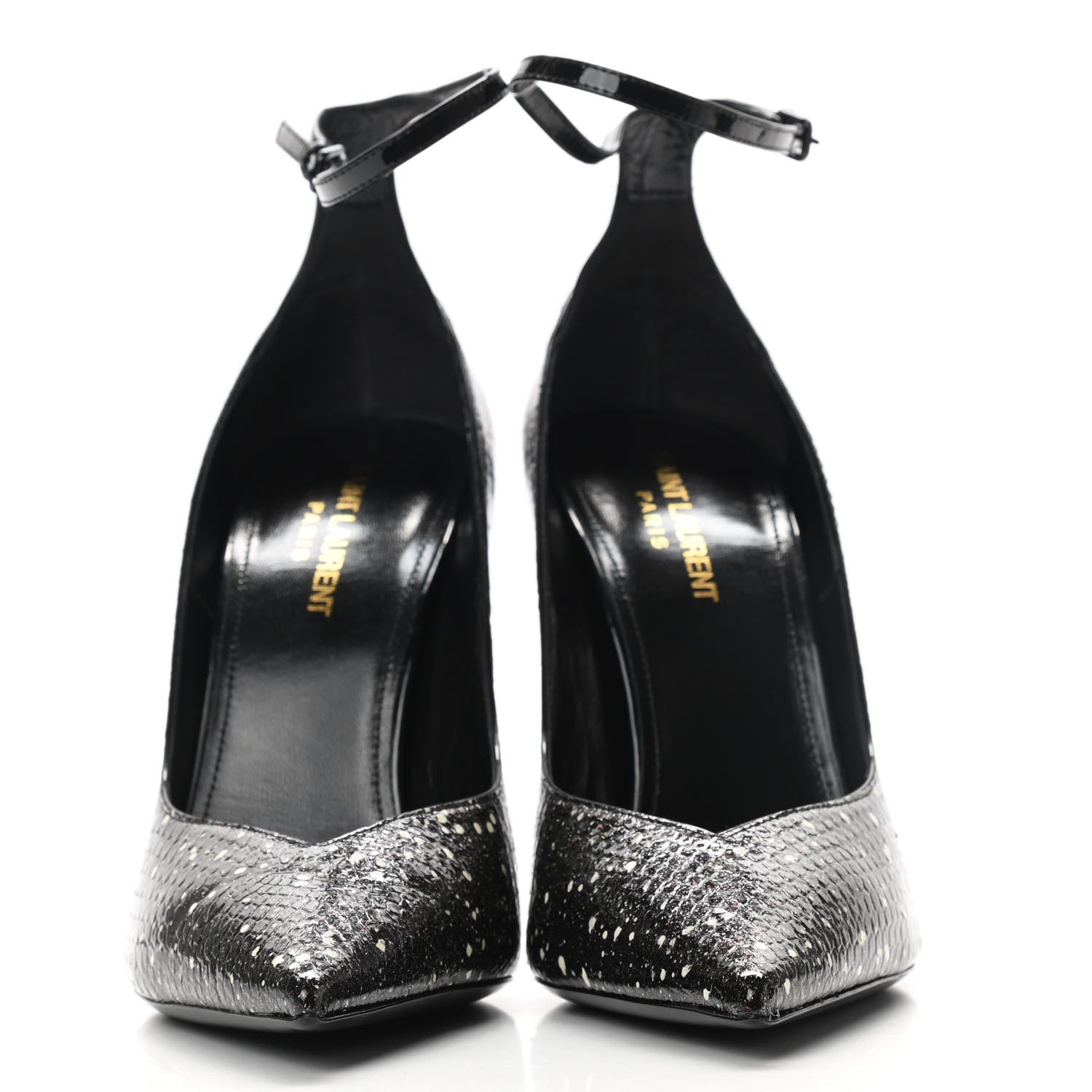 Saint Laurent Vernis Snakeskin Embossed Calfskin Zoe 105 Star Pumps 39.5 Black White Multicolor 2 of 8