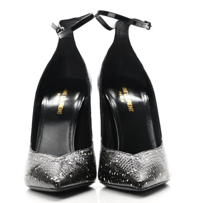 Saint Laurent Vernis Snakeskin Embossed Calfskin Zoe 105 Star Pumps 39.5 Black White Multicolor 2 of 8