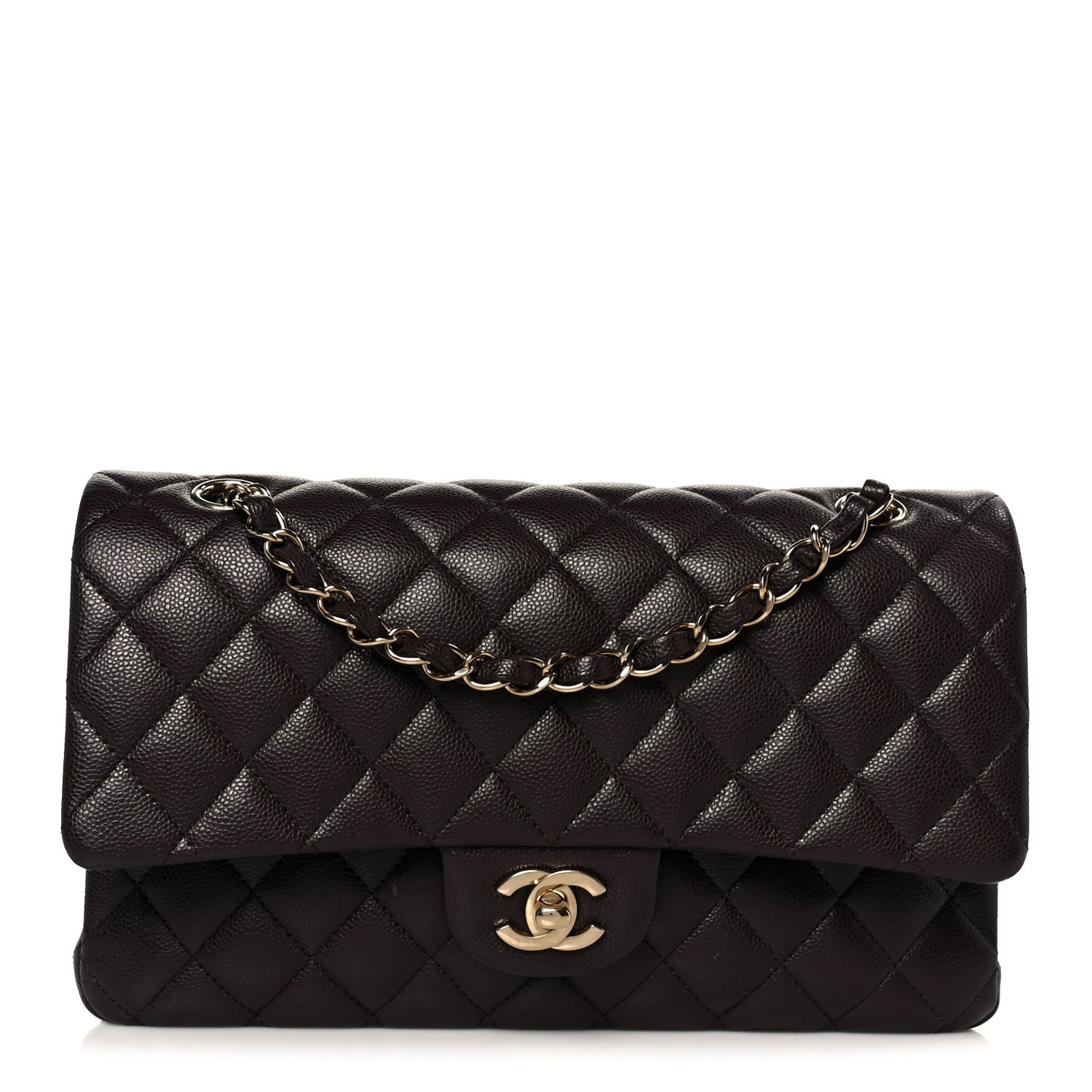 Caviar Quilted Medium Double Flap Dark Purple