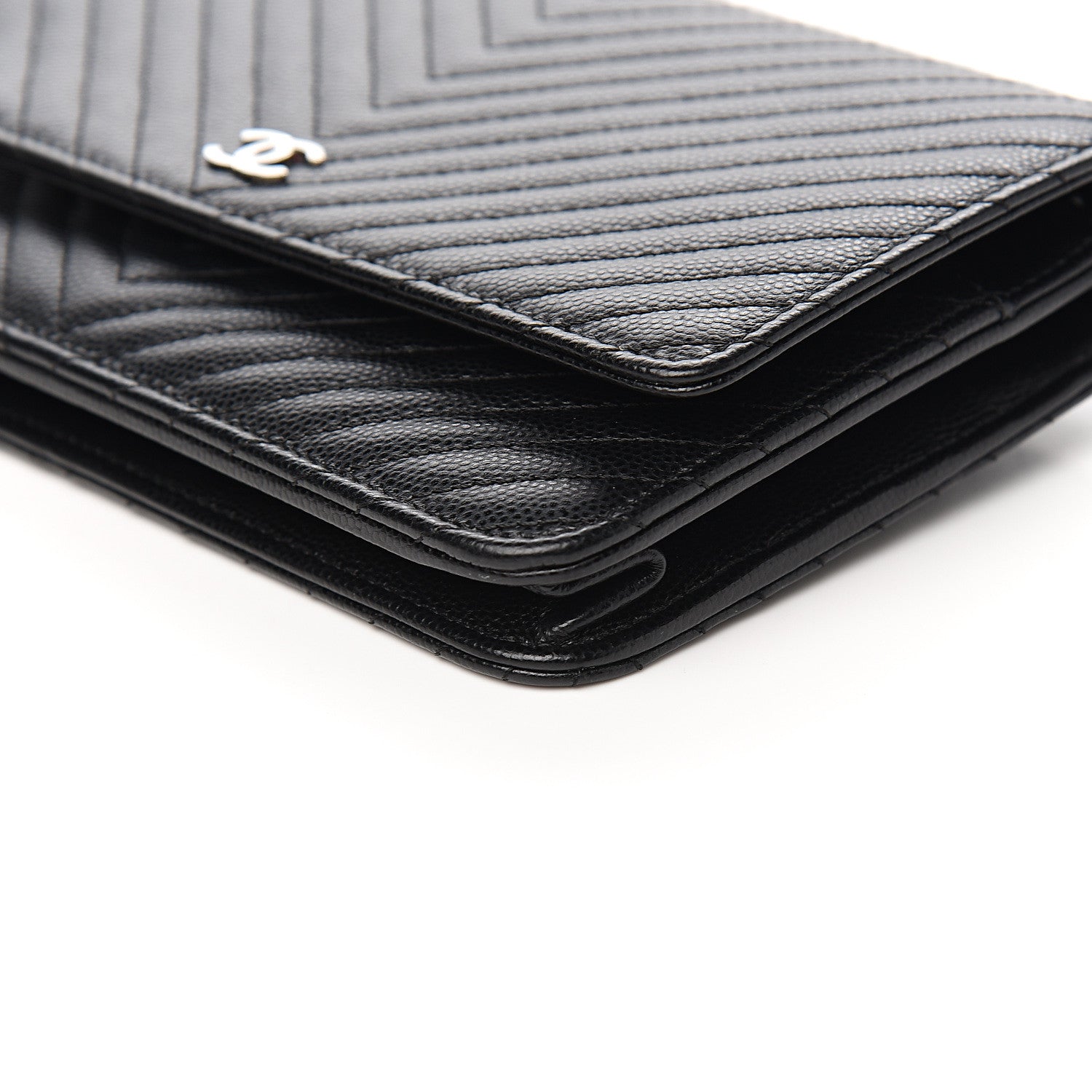 Chanel Caviar Chevron Quilted Wallet On Chain WOC Black 9 of 11