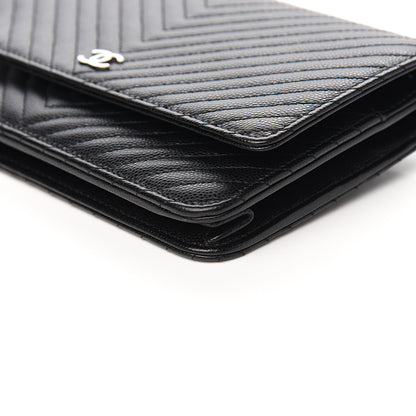 Chanel Caviar Chevron Quilted Wallet On Chain WOC Black 9 of 11