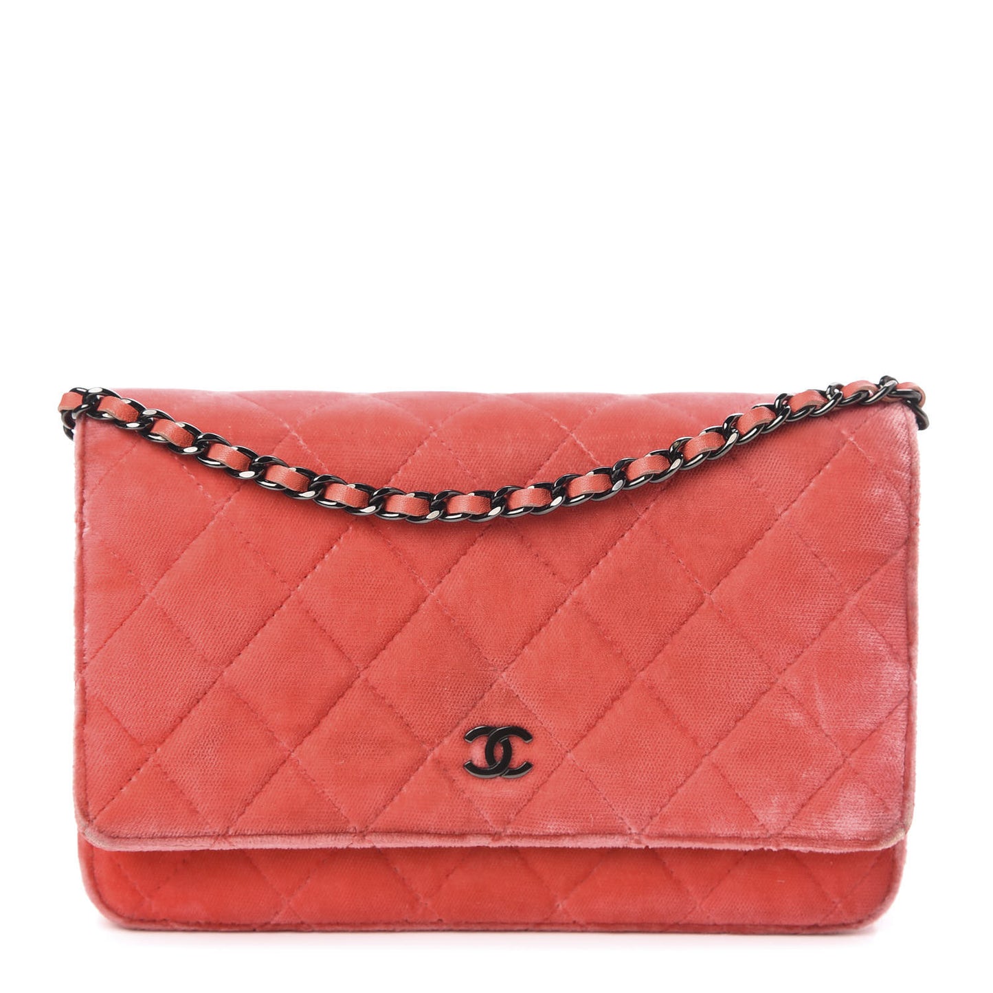 Velvet Classic Quilted Wallet On Chain WOC Coral