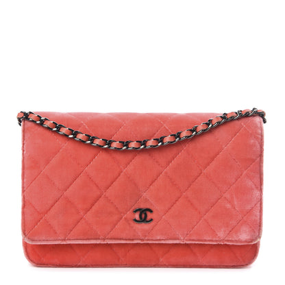 Chanel Velvet Classic Quilted Wallet On Chain WOC Coral 1 of 18