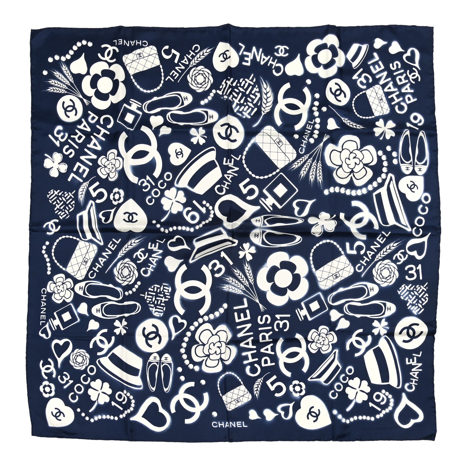 Chanel Silk CC Scarf Navy Ivory 1 of 4