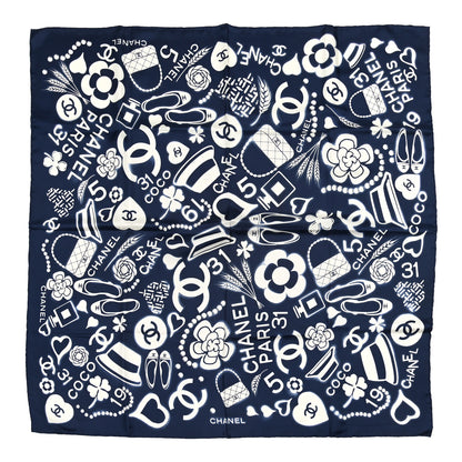 Chanel Silk CC Scarf Navy Ivory 1 of 4