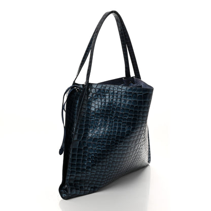 Christian Louboutin Patent Calfskin Crocodile Embossed Le 54 Tote Blue 3 of 11