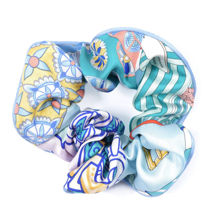 Hermes Silk Patchwork Claudia Scrunchie Pale Blue 1 of 4