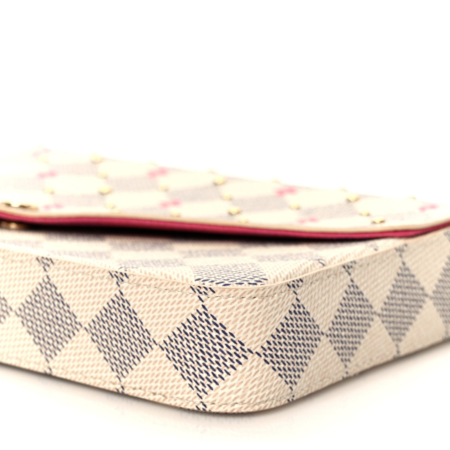 Louis Vuitton Damier Azur Studded Pochette Felicie Chain Wallet Fuchsia 9 of 10