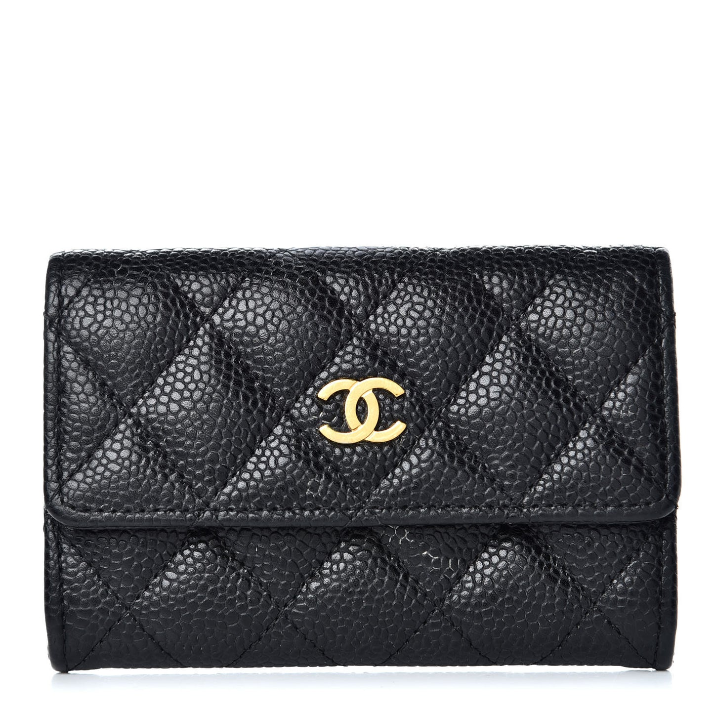 Caviar Quilted Flap Card Holder Black