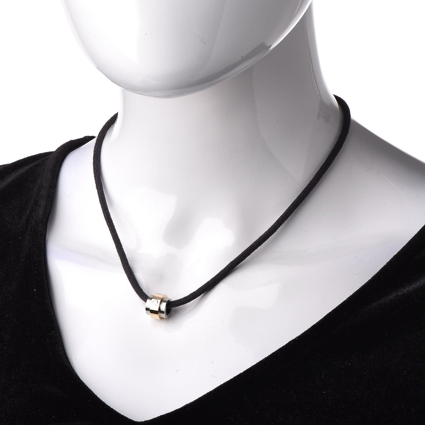 18K Yellow Gold Stainless Steel Santos Barrel Pendant Necklace