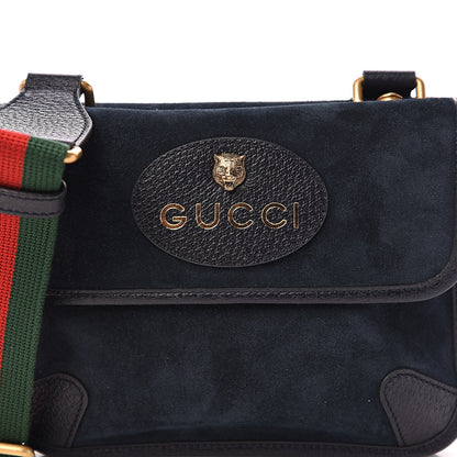 Gucci Suede Web Small Neo Vintage Double Flap Messenger Bag Blue 9 of 9
