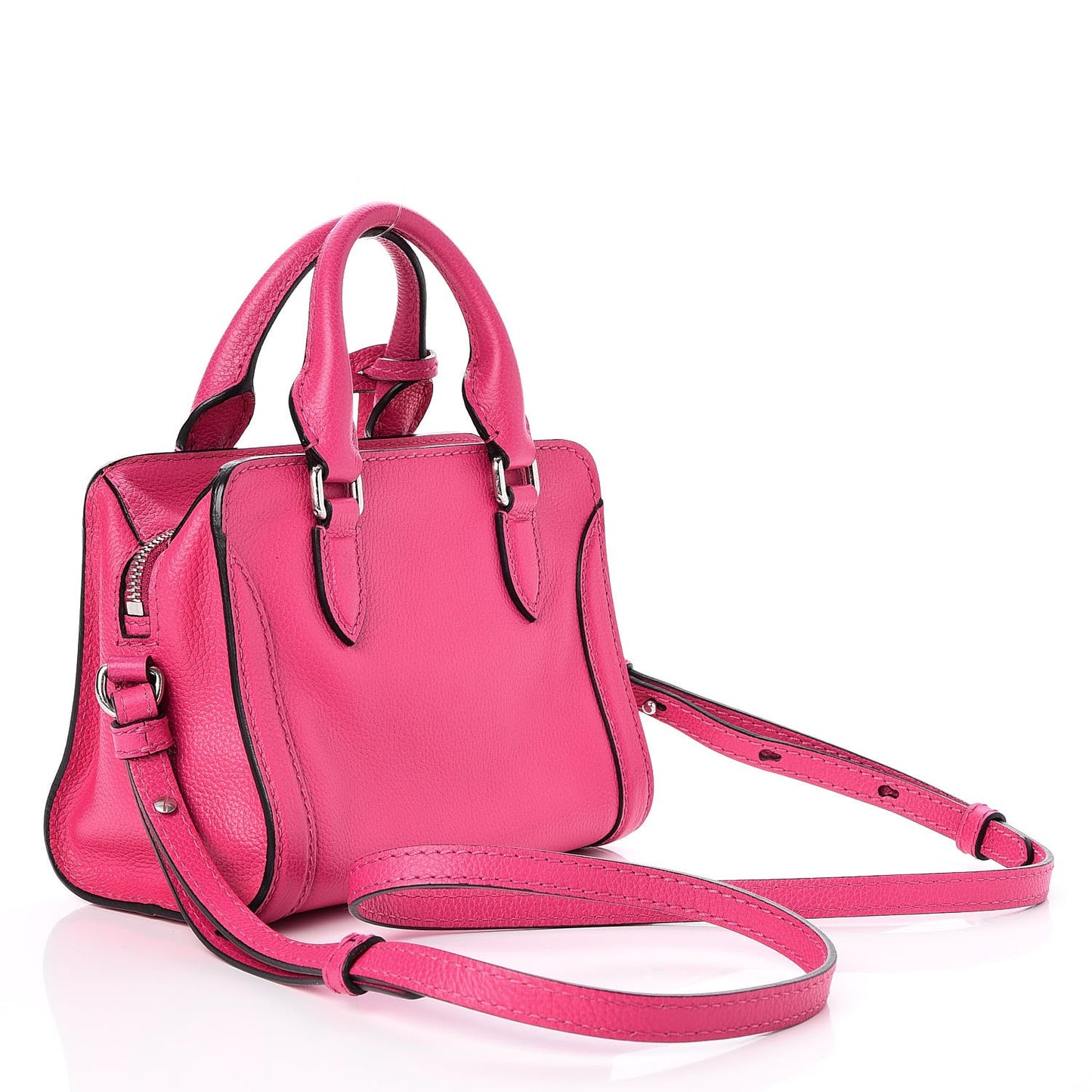 Grainy Calfskin Mini Padlock Zip Satchel Pink