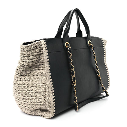 Chanel Calfskin Knit Medium Deauville Tote Black Beige 3 of 12