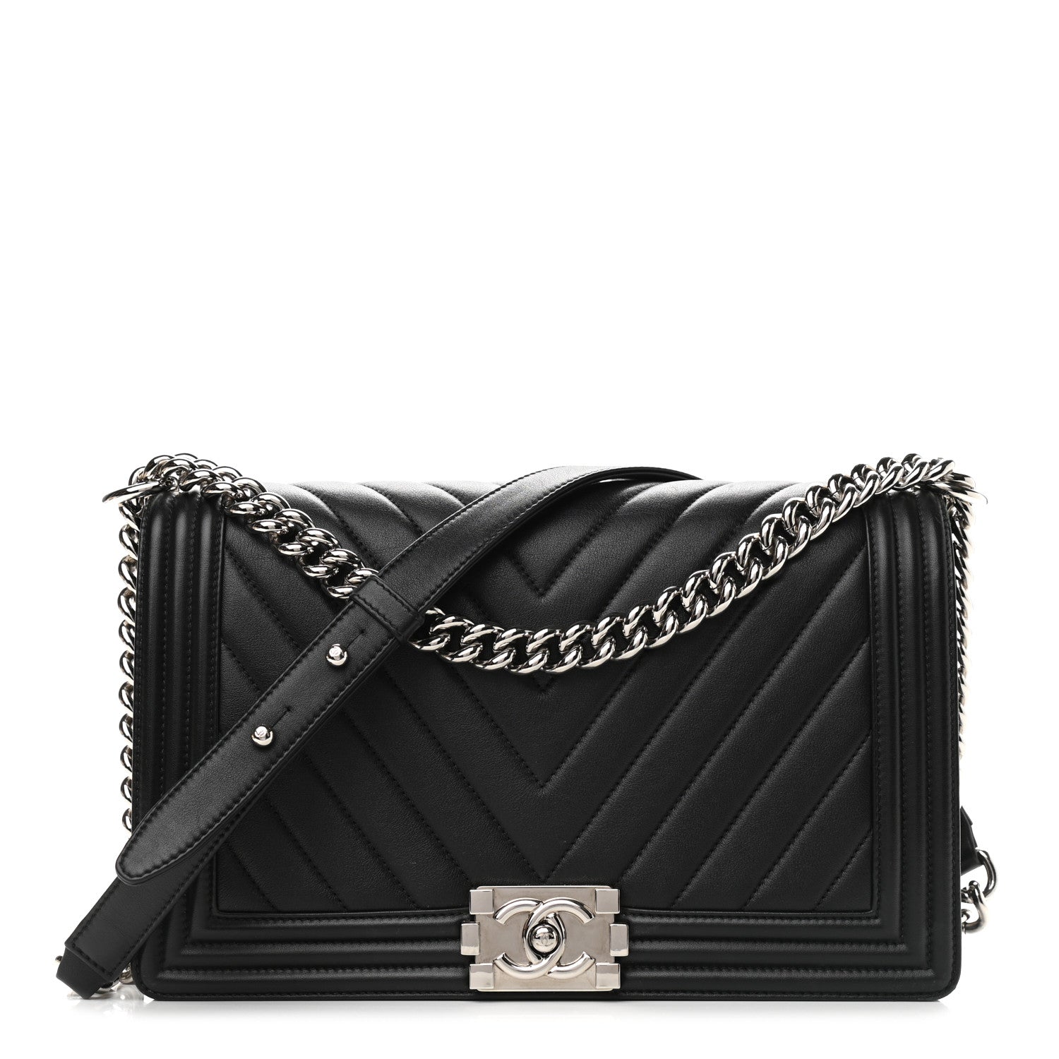 Chanel Calfskin Chevron Quilted Medium Boy Flap Black 1 of 11