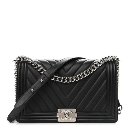 Chanel Calfskin Chevron Quilted Medium Boy Flap Black 1 of 11