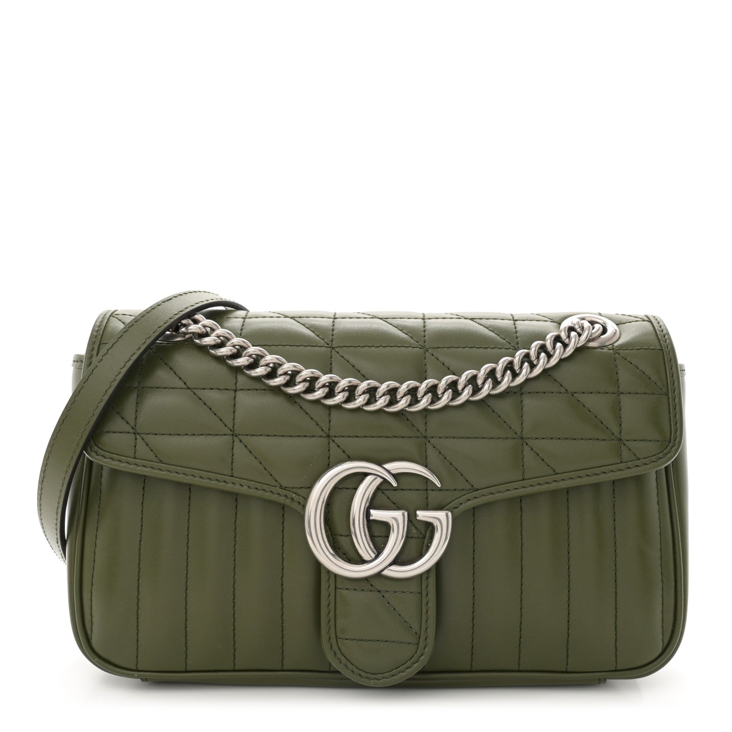 Calfskin Matelasse Aria Small GG Marmont Shoulder Bag Military Wood