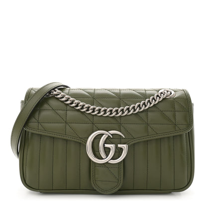 Gucci Calfskin Matelasse Aria Small GG Marmont Shoulder Bag Military Wood 1 of 10